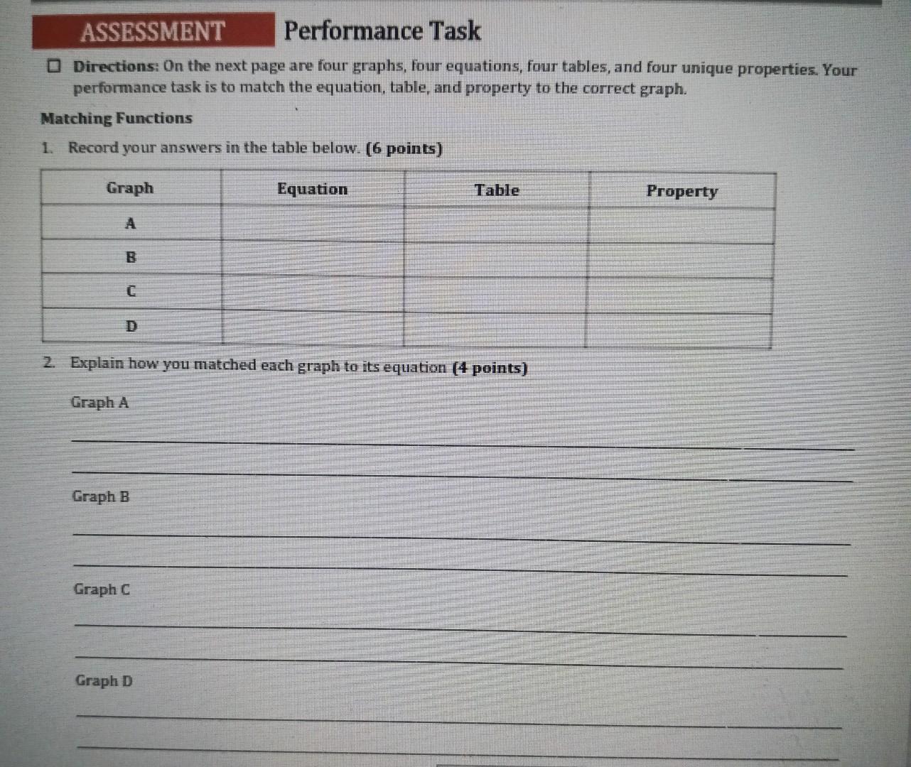 Solved Performance Task Directions: On the next page are | Chegg.com
