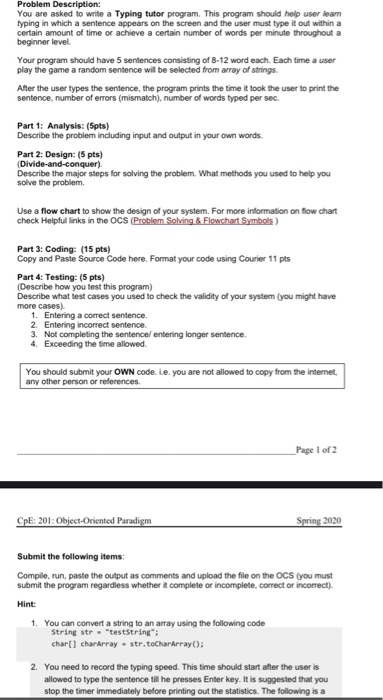 Solved Problem Description: You are asked to write a Typing | Chegg.com