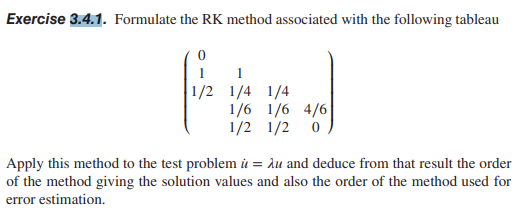 Exercise 3.4.1. ﻿Formulate the RK ﻿method associated | Chegg.com