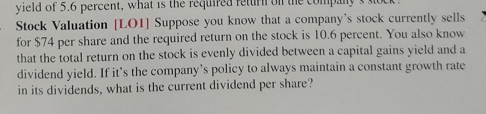 Solved Stock Valuation [LO1] Suppose You Know That A | Chegg.com