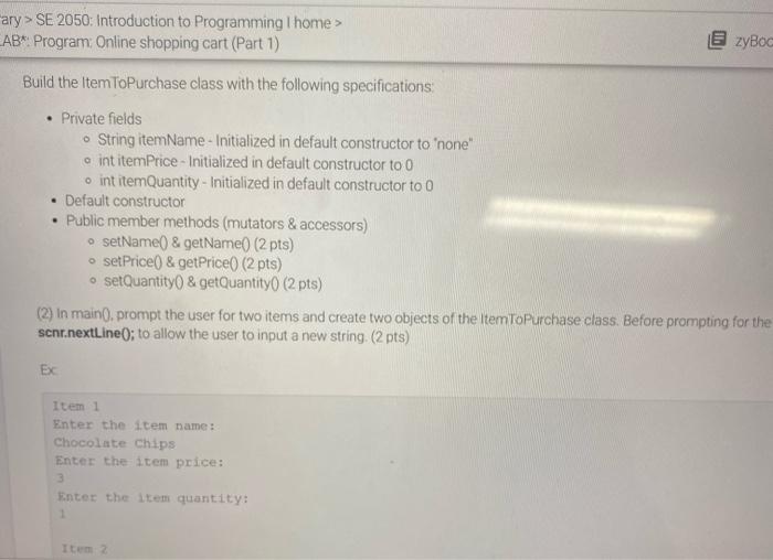 Solved 7.29 LAB*: Program: Online shopping cart (Part 1) | Chegg.com