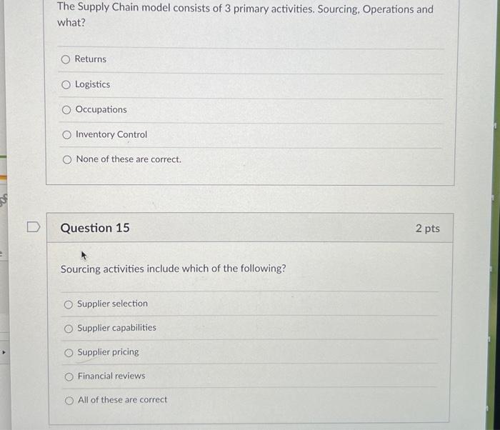 Solved The Supply Chain model consists of 3 primary | Chegg.com