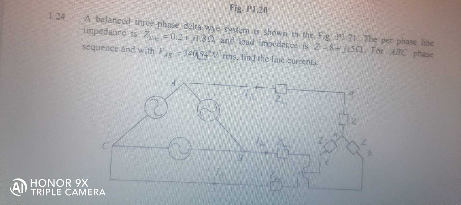 Solved Fig. P1.201.24 A balanced three-phase delta-wye | Chegg.com