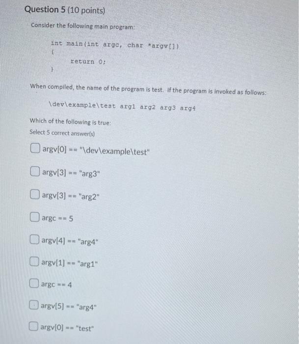 Solved Question 5 (10 points) Consider the following main | Chegg.com