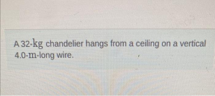 Solved A 32-kg chandelier hangs from a ceiling on a vertical | Chegg.com