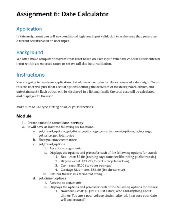 Solved Assignment 6: Date Calculator Application In this | Chegg.com