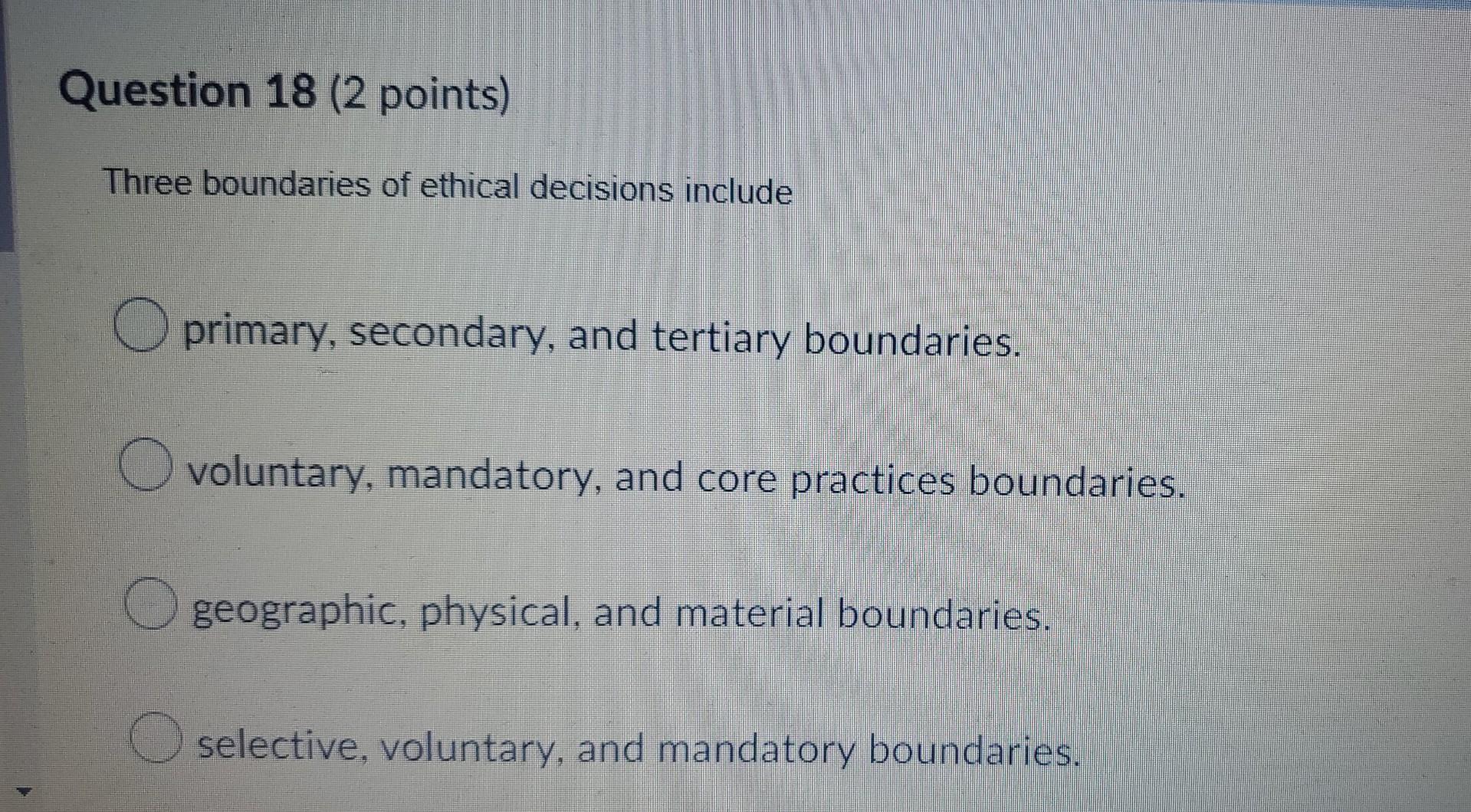 Solved Question 18 (2 Points) Three Boundaries Of Ethical | Chegg.com