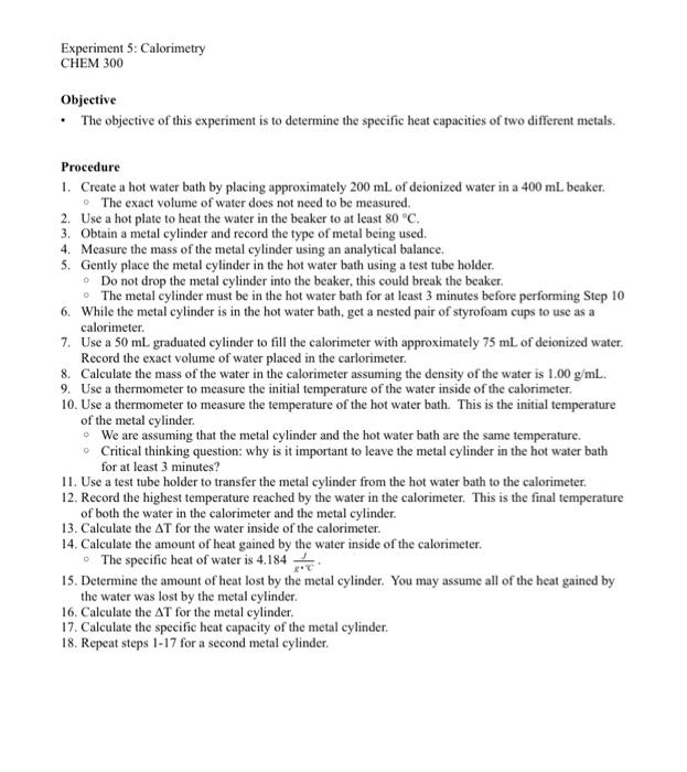 calorimetry experiment research question