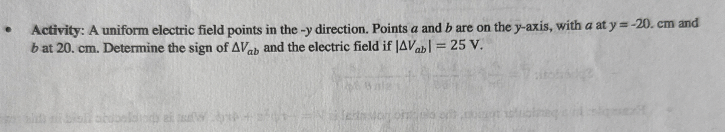 Solved Activity: A uniform electric field points in the -y | Chegg.com