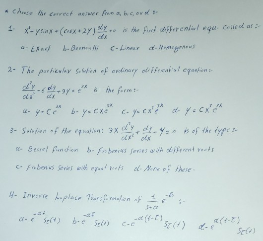 Solved Choose The Correct Answer From A, B, C Or D ; | Chegg.com