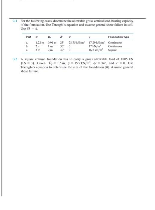 Solved 3.1 For The Following Cases, Determine The Allowable | Chegg.com