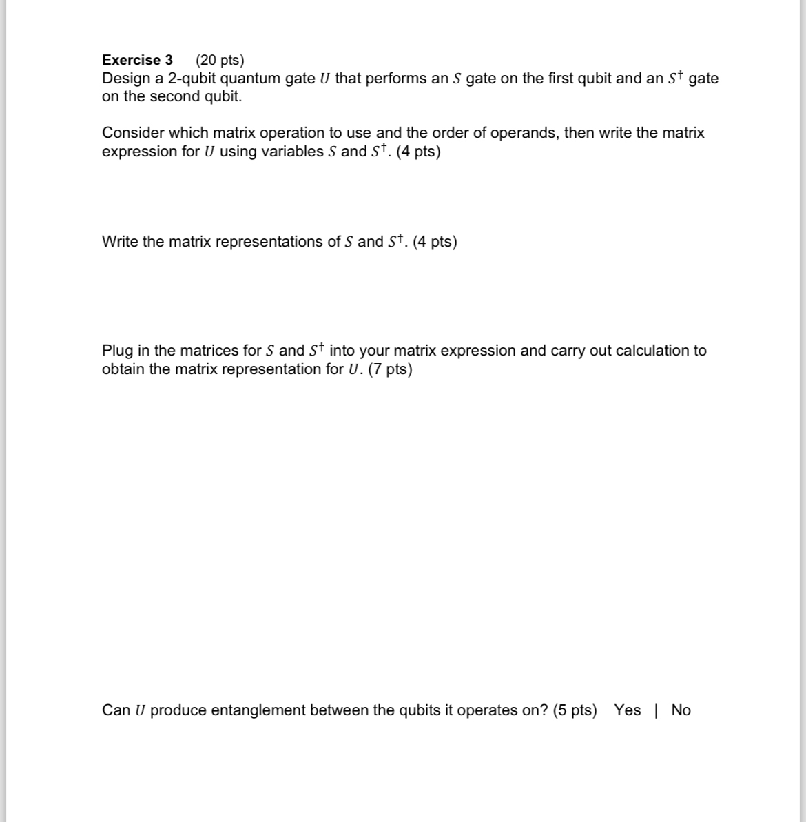 Solved Exercise 3 20 Pts Ndesign A 2 Qubit Quantum Gate U