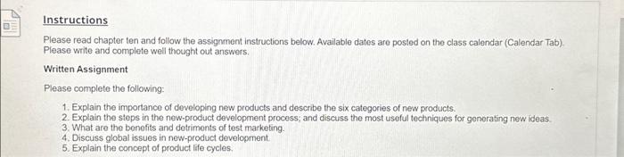 Solved Instructions Please read chapter ten and follow the | Chegg.com