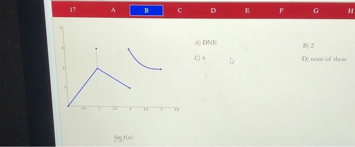 Solved 17 А B c с D E F Н A) DNE 2 B) 2 D) none of these 04 | Chegg.com
