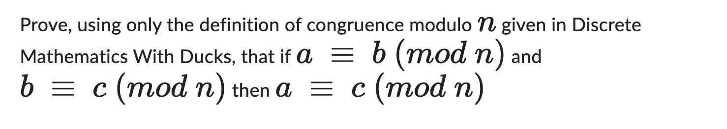 Solved Prove, using only the definition of congruence modulo | Chegg.com