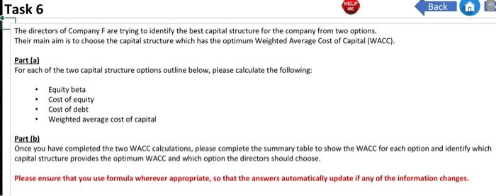 Part (a)
For each of the two capital structure options outline below, please calculate the following:
- Equity beta
- Cost of