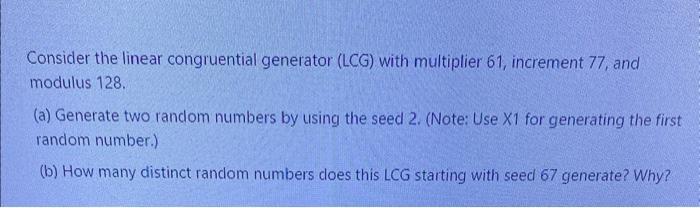 Solved Consider The Linear Congruential Generator (LCG) With | Chegg.com