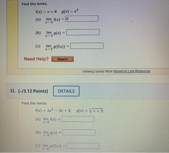 Solved Find The Limits F X X 8 G X X2 A Dig Fx Chegg Com