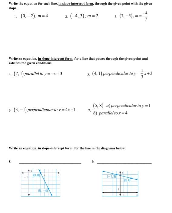 write equation in slope intercept form given one point