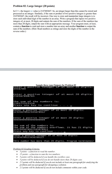 Solved Problem 02: Large Integer (20 points) In C , the | Chegg.com