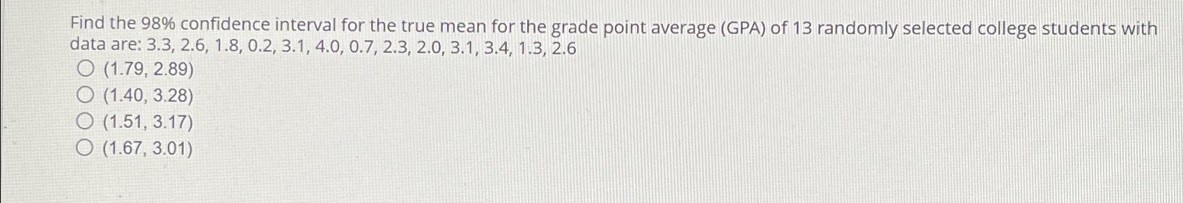Solved Find the 98% ﻿confidence interval for the true mean | Chegg.com