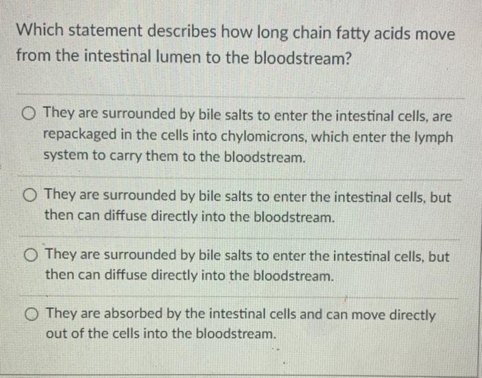 Solved Which statement describes how long chain fatty acids