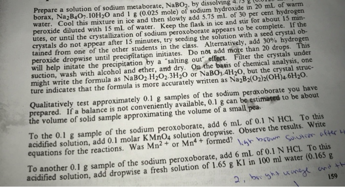 1. If the solution of sodium metaborate prepared in | Chegg.com