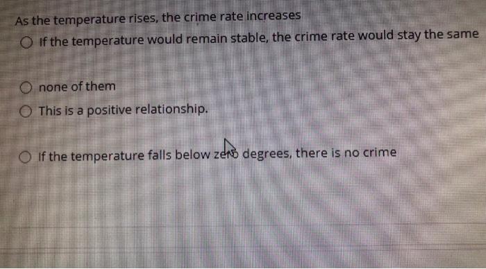 Solved As the temperature rises, the crime rate increases If | Chegg.com