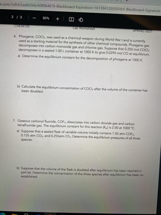 Solved Chem105 Lab Worksheet Spring 2021 Chapter 13 Lab W Chegg Com