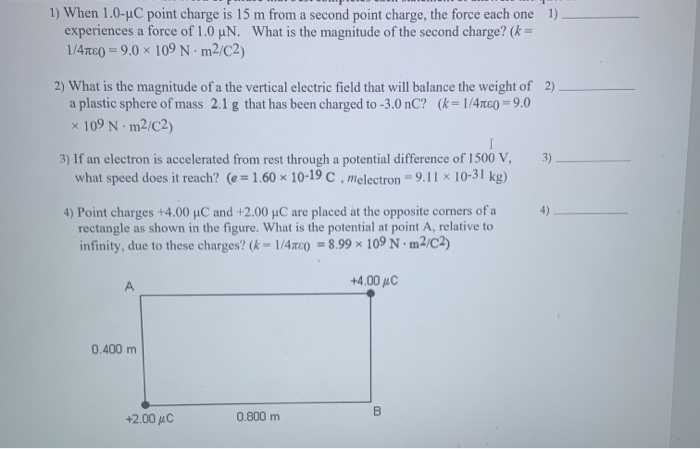 Solved 1 When 1 0 U Point Charge Is 15 M From A Second P Chegg Com