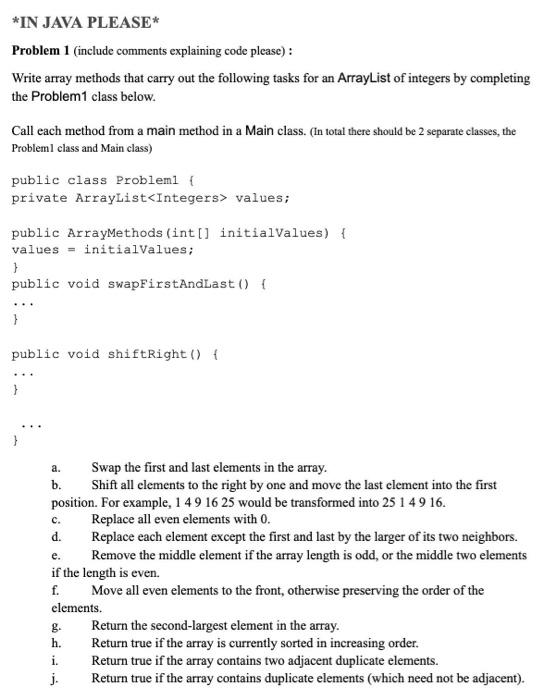 Solved *IN JAVA PLEASE* Problem 1 (include comments | Chegg.com