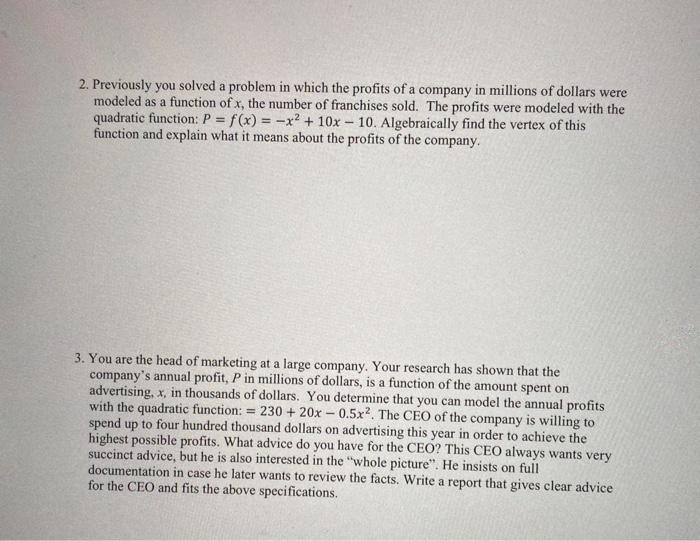 Solved 2. Previously You Solved A Problem In Which The | Chegg.com