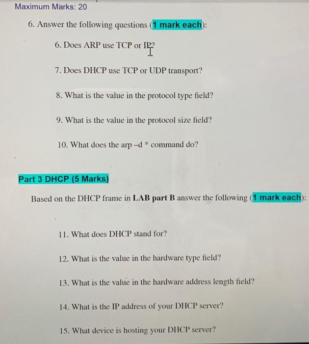 Solved Part 2 Dynamic IP Address Assignment (5 Marks) 1. On | Chegg.com