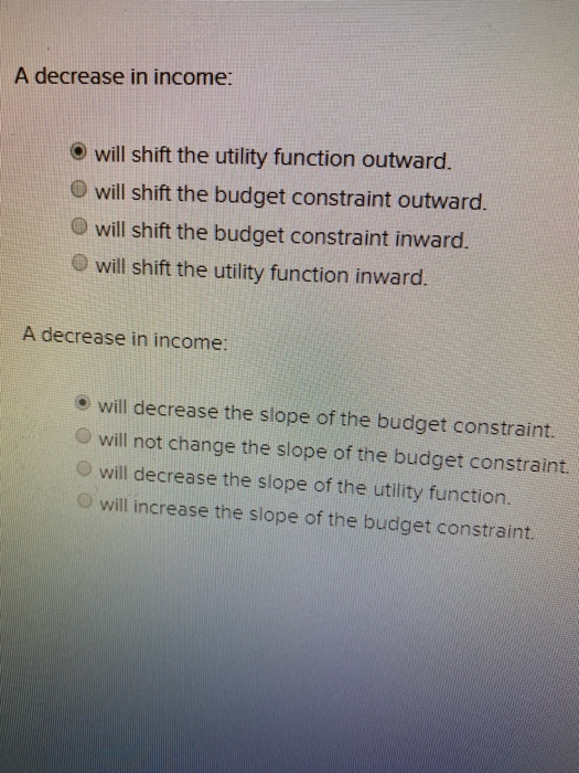 Solved A decrease in income: will shift the utility function | Chegg.com