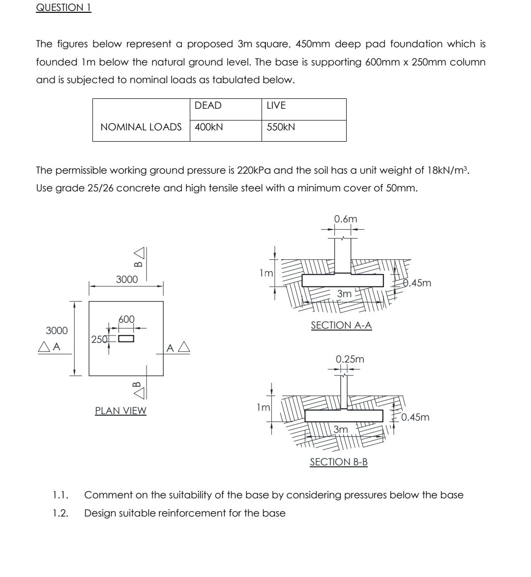 QUESTION 1The figures below represent a proposed 3m | Chegg.com