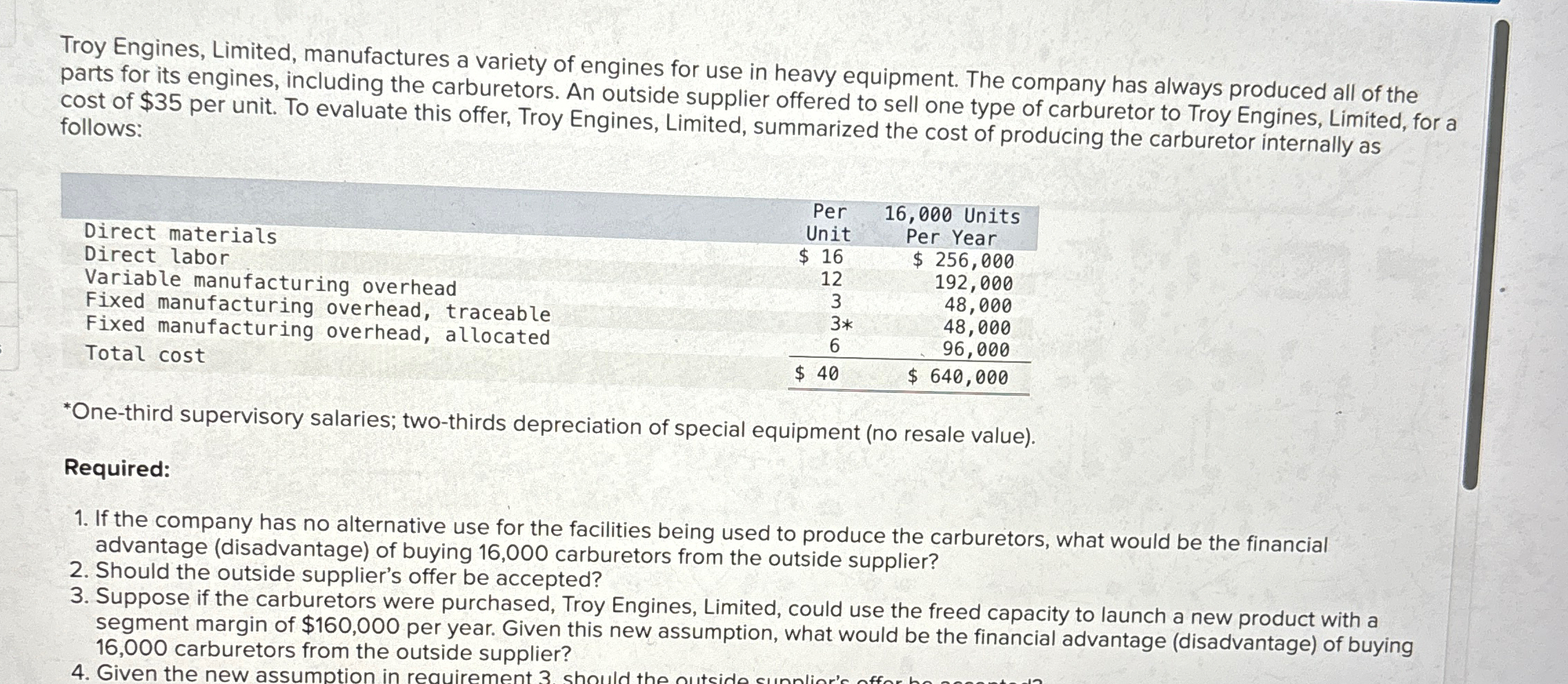 Solved Troy Engines, Limited, manufactures a variety of