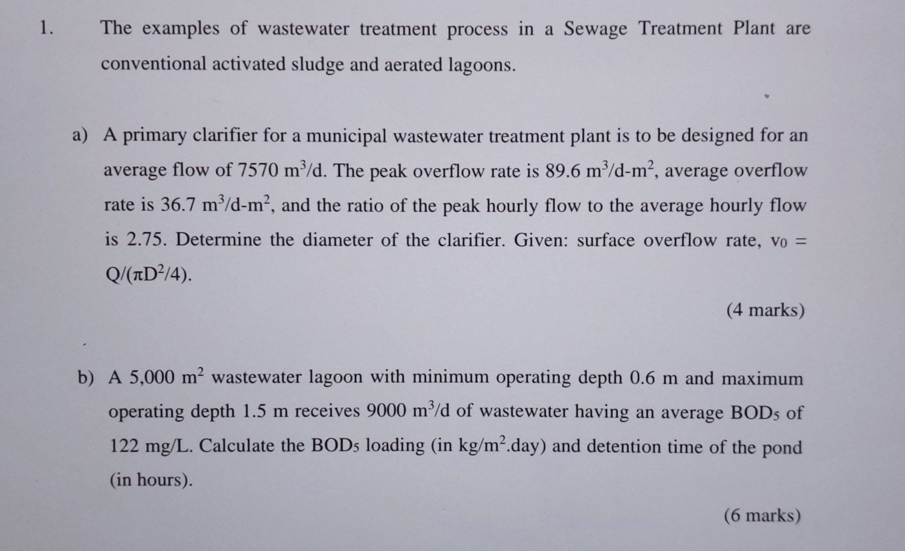Solved The examples of wastewater treatment process in a | Chegg.com