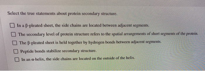 Solved Select the true statements about protein secondary | Chegg.com