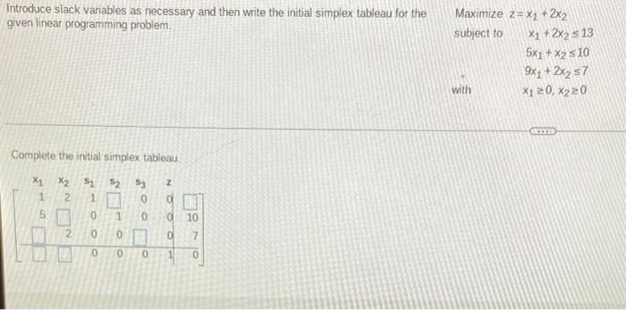 Solved Introduce slack variables as necessary and then write | Chegg.com
