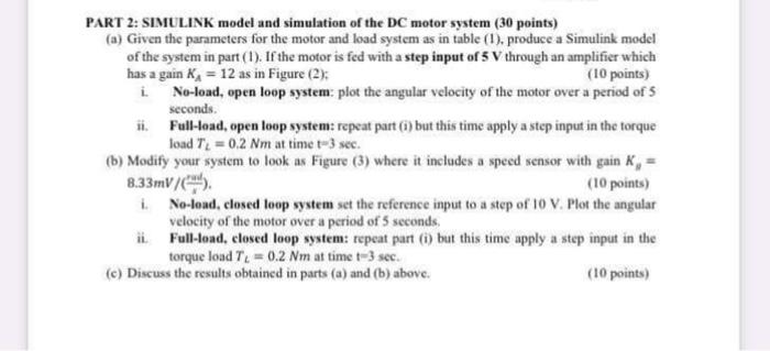 PART 2: SIMULINK model and simulation of the DC motor | Chegg.com
