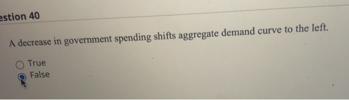 Solved estion 40 A decrease in government spending shifts | Chegg.com