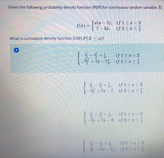 Solved Given the following probability density function | Chegg.com