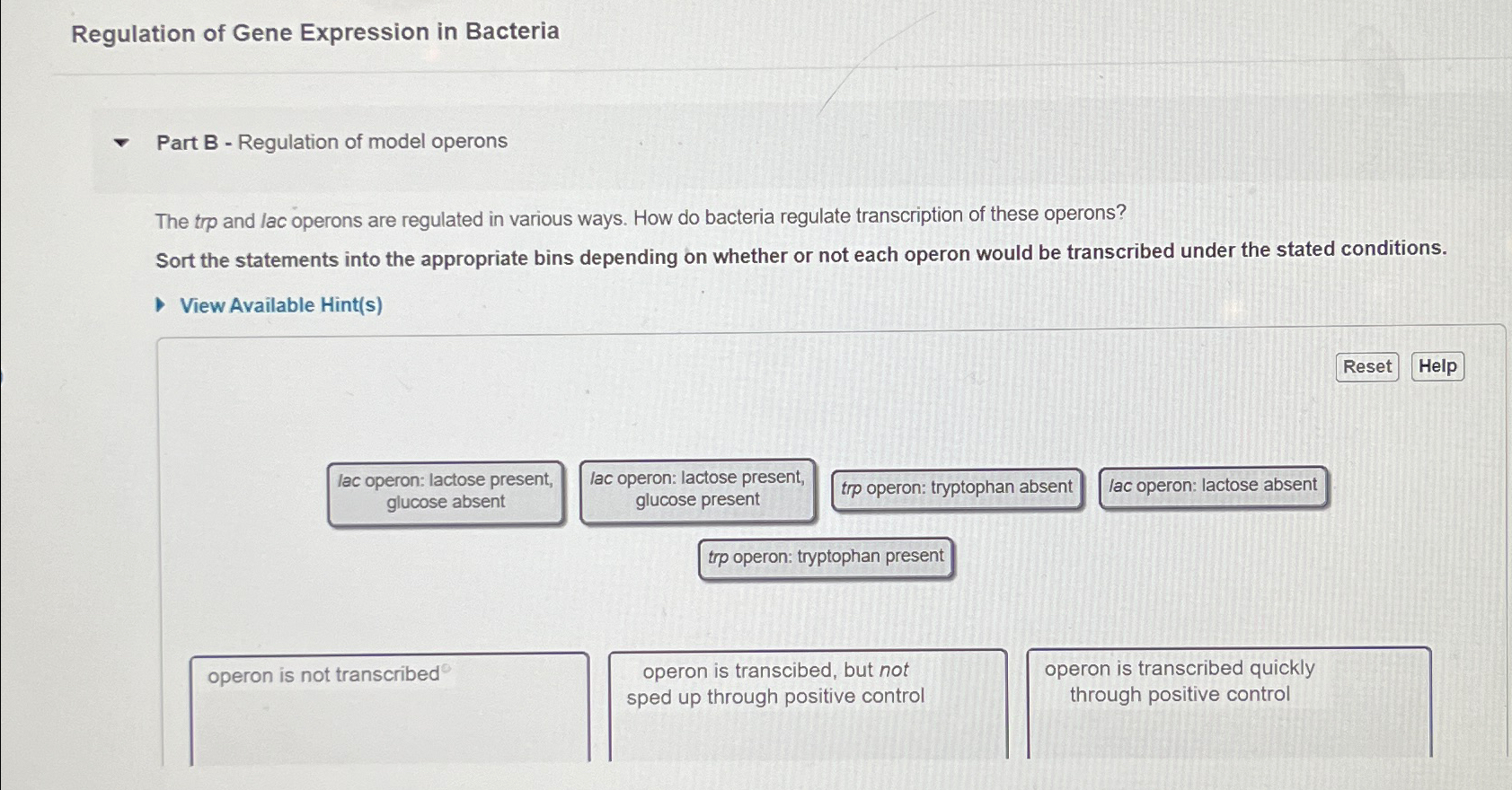 Solved Regulation of Gene Expression in BacteriaPart B - | Chegg.com