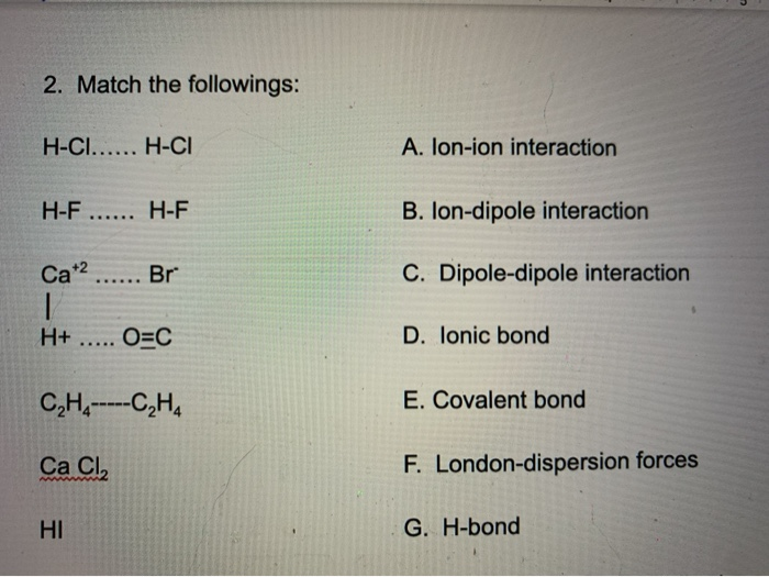 Solved 2. Match the followings H CI H CI A. Ion ion Chegg