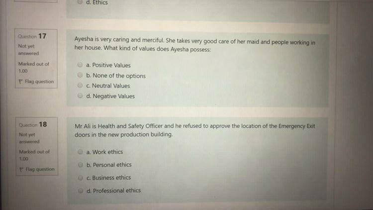 Solved d. Ethics Question 17 Not yet answered Marked out of | Chegg.com