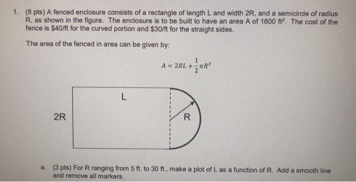 Solved 1. (8 pts) A fenced enclosure consists of a | Chegg.com