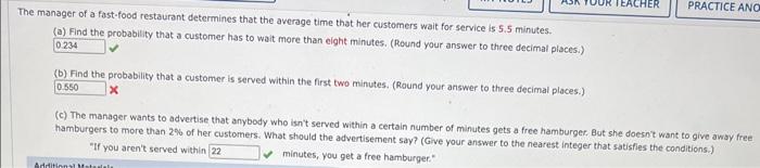Solved The manager of a fast-food restaurant determines that | Chegg.com
