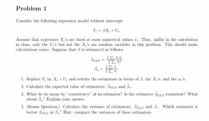 Solved Problem 1 Consider The Following Regression Model 