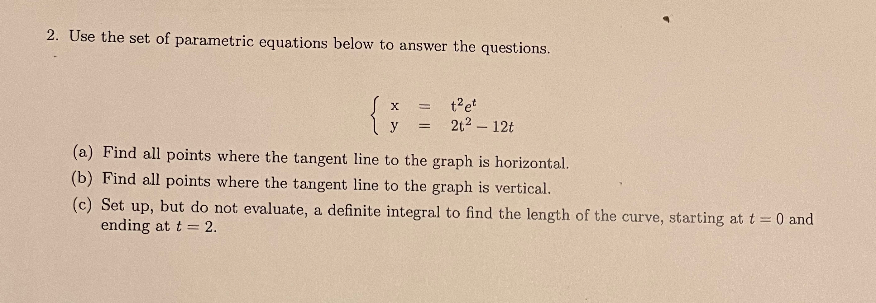 Solved Use the set of parametric equations below to answer | Chegg.com