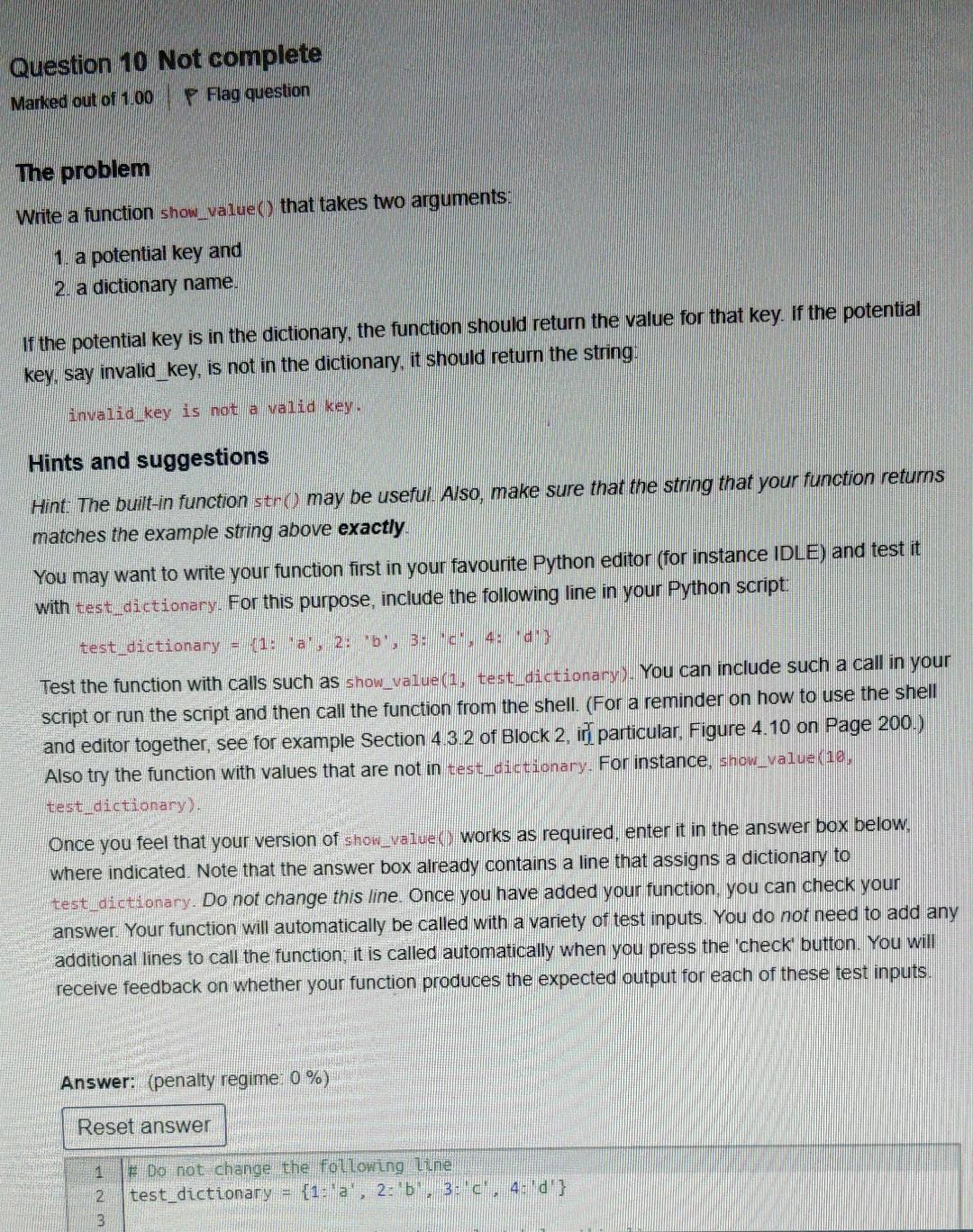 Solved Question 10 Not complete Marked out of 1.00 P Flag | Chegg.com